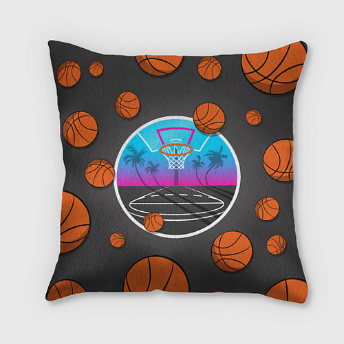 Подушка квадратная Летящие баскетбольные мячики / 3D-принт – фото 1