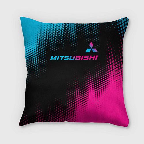 Подушка квадратная Mitsubishi - neon gradient: символ сверху / 3D-принт – фото 1