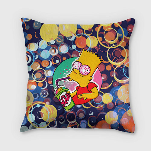 Подушка квадратная Bart Simpson пьёт лимонад / 3D-принт – фото 1