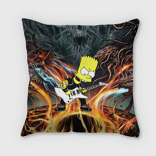 Подушка квадратная Барт Симпсон - соло на гитаре / 3D-принт – фото 1