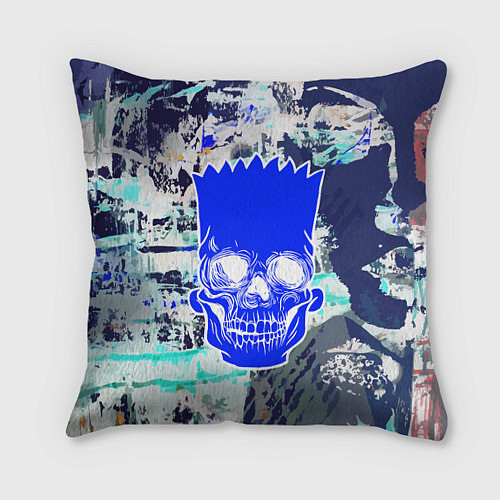 Подушка квадратная Синий череп Барта Симпсона / 3D-принт – фото 1