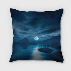 Подушка квадратная Пейзаж озера, берега и луны - Dear Esther, цвет: 3D-принт