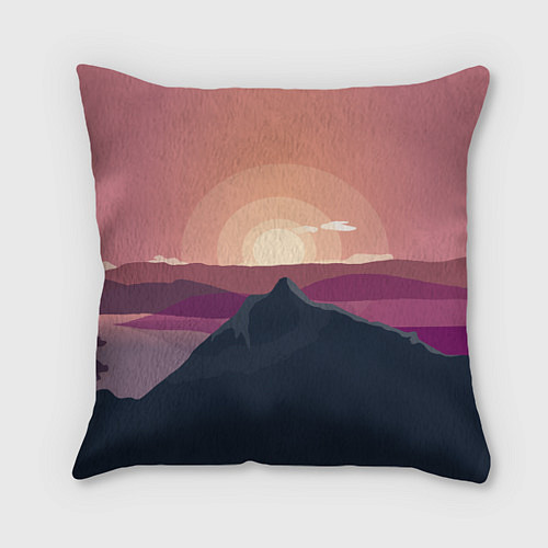 Подушка квадратная Горы восход солнца Mountain landscape / 3D-принт – фото 1