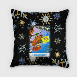 Подушка квадратная Новый год мишка почтальон, цвет: 3D-принт