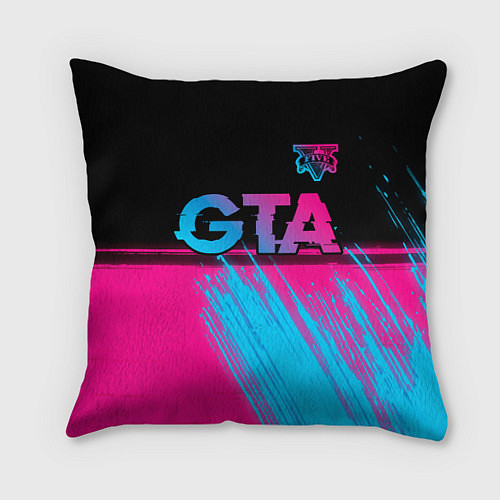 Подушка квадратная GTA - neon gradient: символ сверху / 3D-принт – фото 1