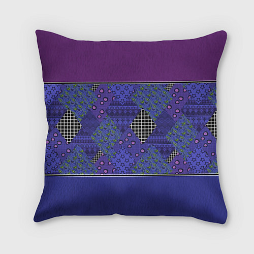 Подушка квадратная Combined burgundy-blue pattern with patchwork / 3D-принт – фото 1