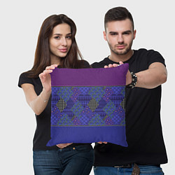 Подушка квадратная Combined burgundy-blue pattern with patchwork, цвет: 3D-принт — фото 2