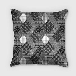 Подушка квадратная Black and White Ethnic Patchwork Pattern, цвет: 3D-принт