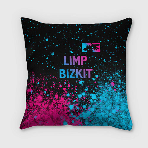Подушка квадратная Limp Bizkit - neon gradient: символ сверху / 3D-принт – фото 1