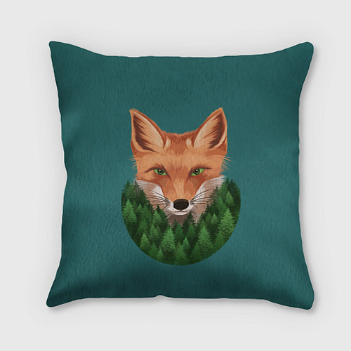Подушка квадратная Рыжая лиса в лесу / 3D-принт – фото 1