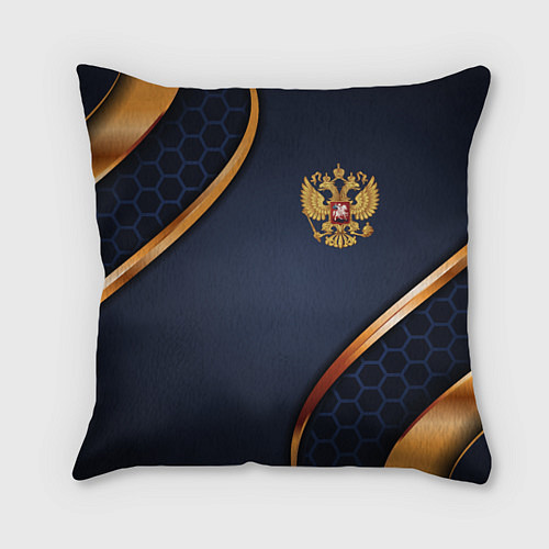 Подушка квадратная Blue & gold герб России / 3D-принт – фото 1