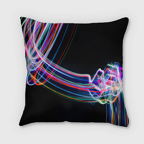Подушка квадратная Неоновые линии во тьме / 3D-принт – фото 1