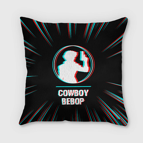 Подушка квадратная Символ Cowboy Bebop в стиле glitch на темном фоне / 3D-принт – фото 1