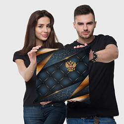 Подушка квадратная Золотой герб России на объемном фоне, цвет: 3D-принт — фото 2