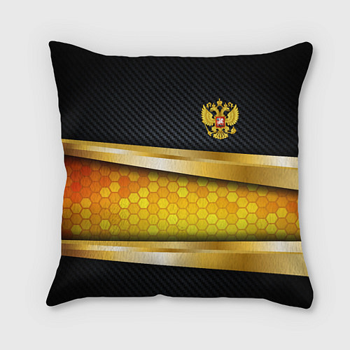 Подушка квадратная Black & gold - герб России / 3D-принт – фото 1