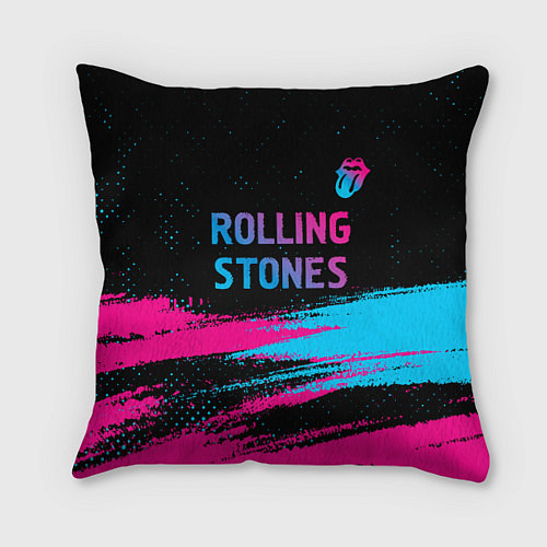 Подушка квадратная Rolling Stones - neon gradient: символ сверху / 3D-принт – фото 1