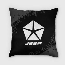 Подушка квадратная Jeep speed на темном фоне со следами шин, цвет: 3D-принт