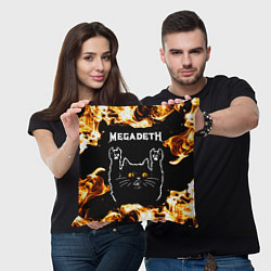 Подушка квадратная Megadeth рок кот и огонь, цвет: 3D-принт — фото 2
