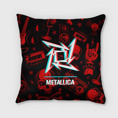 Подушка квадратная Metallica rock glitch / 3D-принт – фото 1