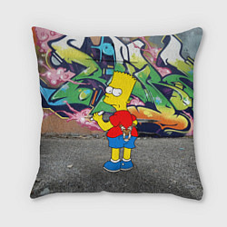 Подушка квадратная Хулиган Барт Симпсон на фоне стены с граффити, цвет: 3D-принт