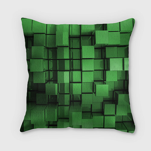 Подушка квадратная Киберпанк броня - Зелёный металлические кубы / 3D-принт – фото 1