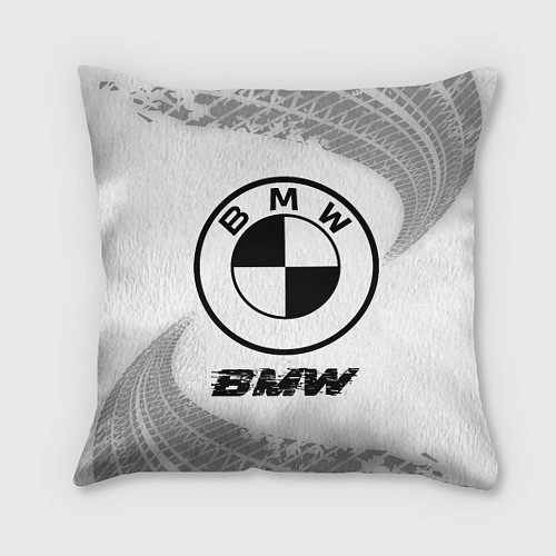 Подушка квадратная BMW speed на светлом фоне со следами шин / 3D-принт – фото 1