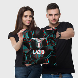 Подушка квадратная Lazio FC в стиле glitch на темном фоне, цвет: 3D-принт — фото 2