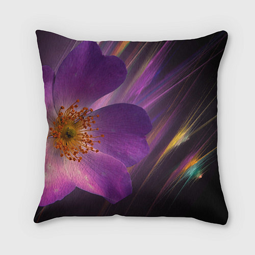 Подушка квадратная Фиолетовый цветок светящийся / 3D-принт – фото 1