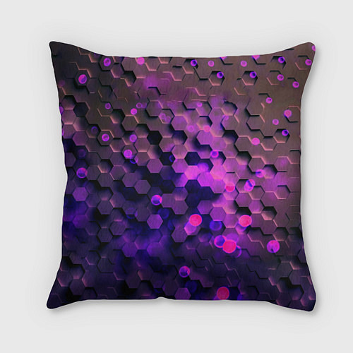 Подушка квадратная Плиты фиолетовый неон / 3D-принт – фото 1