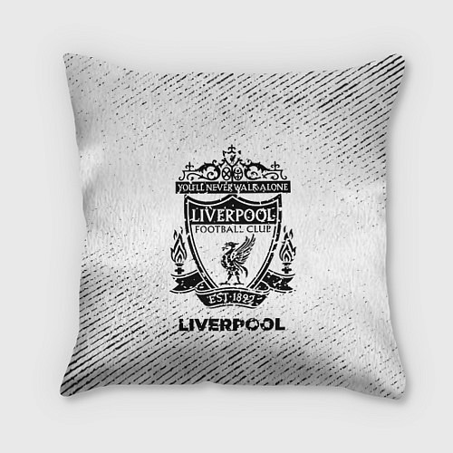 Подушка квадратная Liverpool с потертостями на светлом фоне / 3D-принт – фото 1