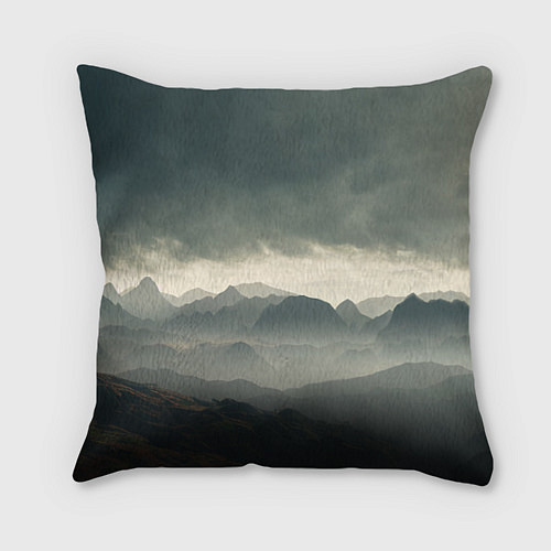Подушка квадратная Пасмурная погода в горах Пейзаж / 3D-принт – фото 1