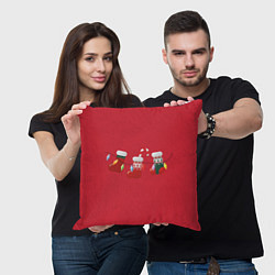 Подушка квадратная Новогодняя композиция - Красный фон, цвет: 3D-принт — фото 2