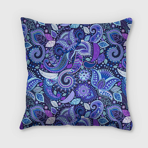 Подушка квадратная Фиолетовые цветы узор / 3D-принт – фото 1