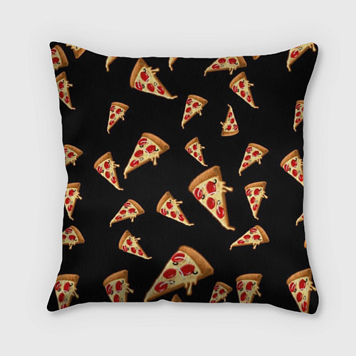 Подушка квадратная Куски пиццы на черном фоне / 3D-принт – фото 1