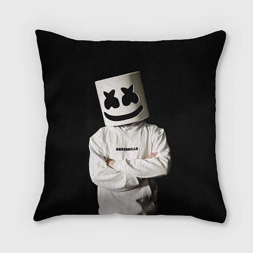 Подушка квадратная Marshmello на чёрном фоне / 3D-принт – фото 1