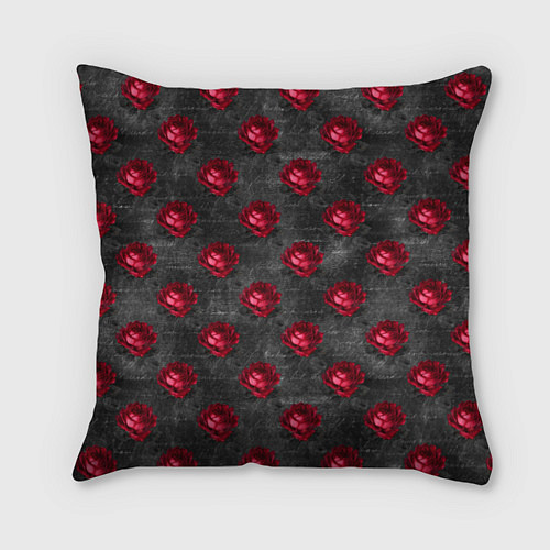 Подушка квадратная Красные бутоны цветов / 3D-принт – фото 1