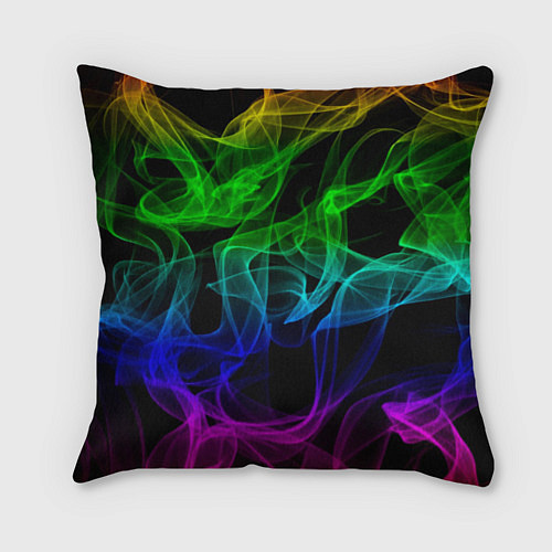 Подушка квадратная Разноцветный неоновый дым / 3D-принт – фото 1