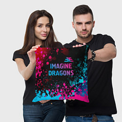 Подушка квадратная Imagine Dragons - neon gradient: символ сверху, цвет: 3D-принт — фото 2