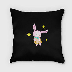 Подушка квадратная Крольчонок танцует со звёздами на чёрном фоне, цвет: 3D-принт