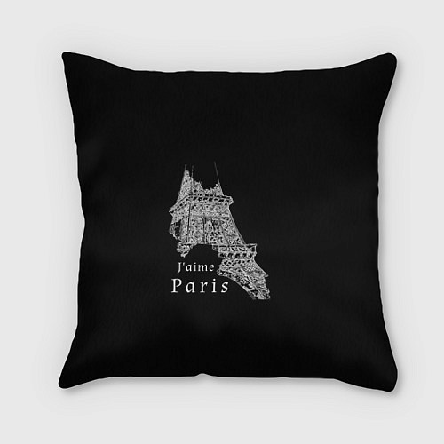 Подушка квадратная Эйфелева башня и надпись Я люблю Париж на черном ф / 3D-принт – фото 1