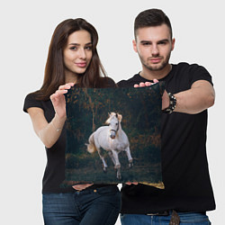 Подушка квадратная Скачущая белая лошадь, цвет: 3D-принт — фото 2