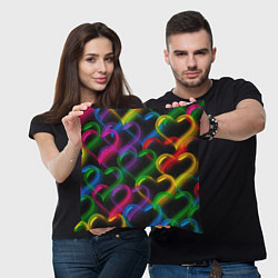 Подушка квадратная Граффити - неоновые сердца, цвет: 3D-принт — фото 2