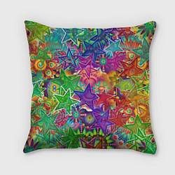 Подушка квадратная Узоры из разноцветных звёзд, цвет: 3D-принт