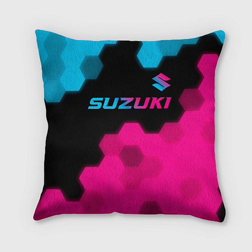 Подушка квадратная Suzuki - neon gradient: символ сверху / 3D-принт – фото 1
