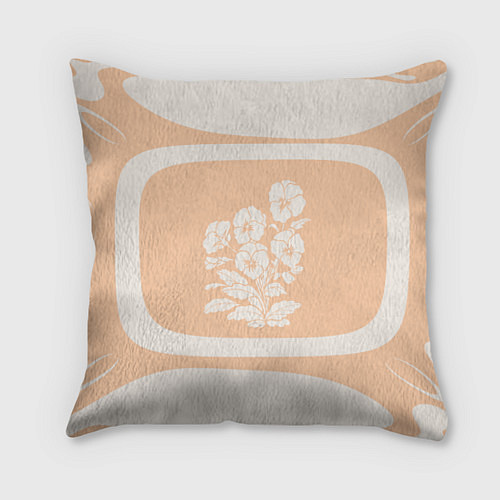 Подушка квадратная Цветы на кремовом фоне / 3D-принт – фото 1