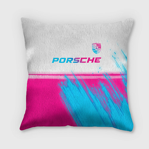 Подушка квадратная Porsche neon gradient style: символ сверху / 3D-принт – фото 1