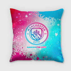 Подушка квадратная Manchester City neon gradient style, цвет: 3D-принт
