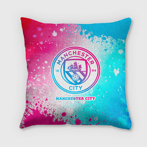 Подушка квадратная Manchester City neon gradient style / 3D-принт – фото 1