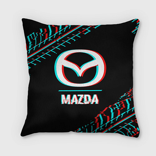 Подушка квадратная Значок Mazda в стиле glitch на темном фоне / 3D-принт – фото 1