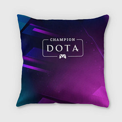 Подушка квадратная Dota gaming champion: рамка с лого и джойстиком на